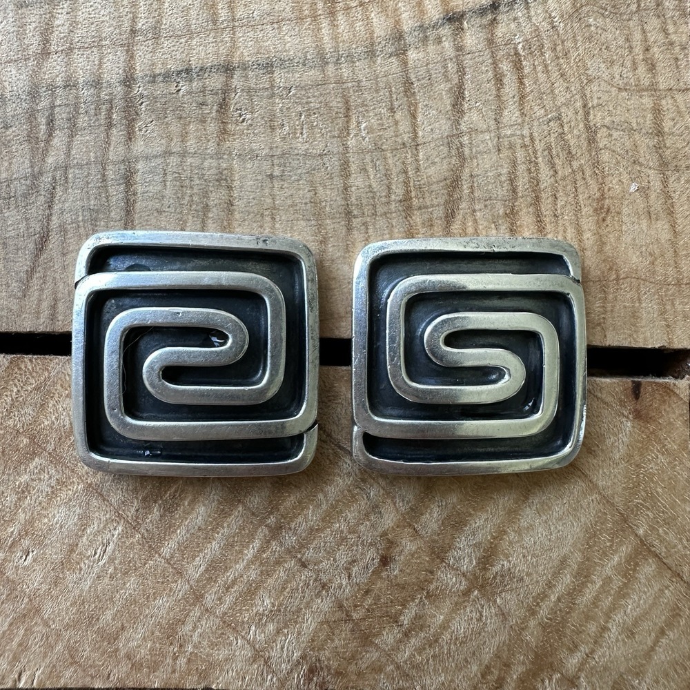 Vintage Silverbird Earrings 0.625 Inch‎ Geometric Maze Square 925 Sterling 11.6g - Picture 4 of 10
